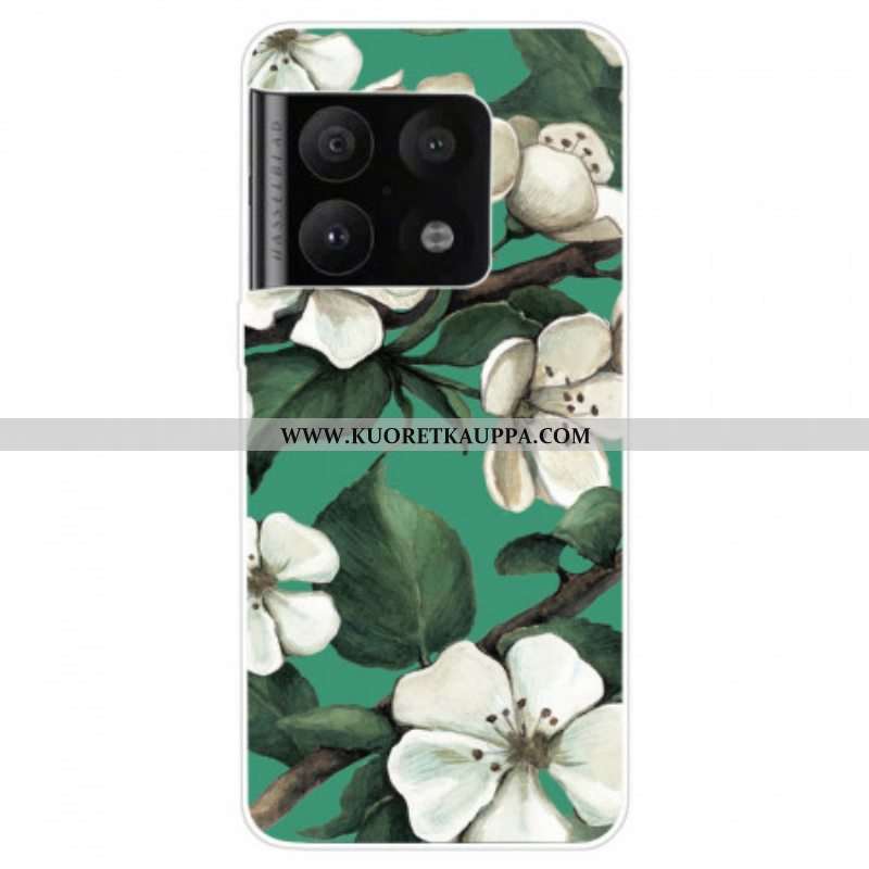 Case OnePlus 10 Pro 5G Maalattuja Valkoisia Kukkia
