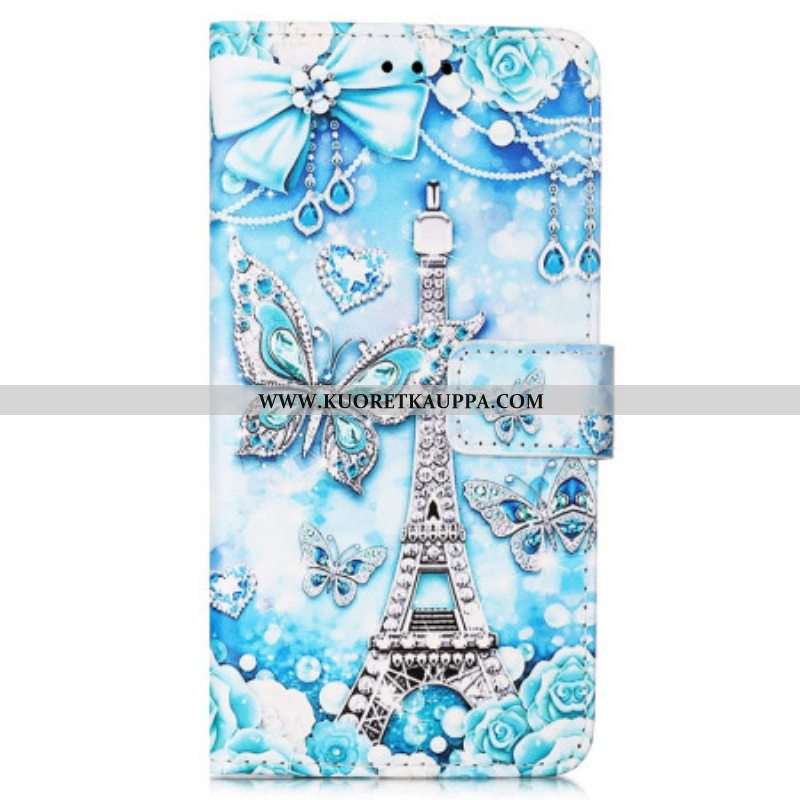 Nahkakotelo Samsung Galaxy A54 5G Eiffel-tornin Perhoset