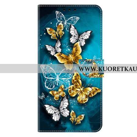 Kotelot Samsung Galaxy A17 4g / 5g Puhelinkuoret Kultaiset Perhoset Vihreällä Taustalla