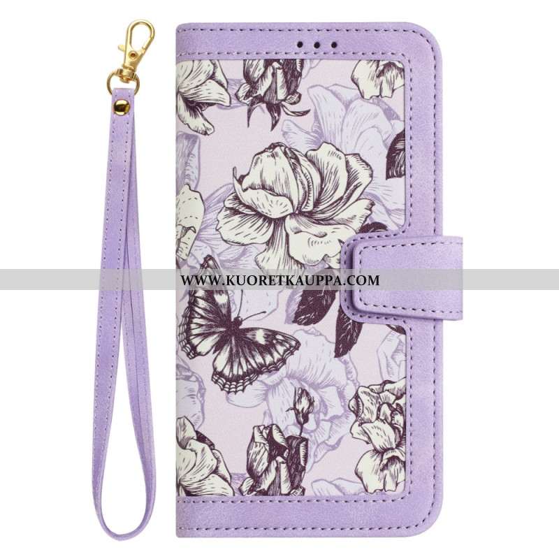 Kotelot Samsung Galaxy S25 Plus 5g Kukkakuvio Hihnalla