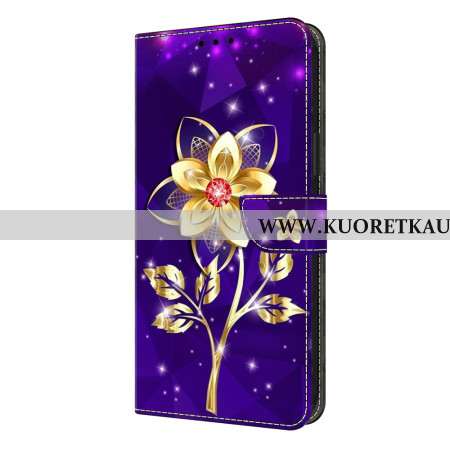 Kotelot Samsung Galaxy S26 Plus Puhelinkuoret Kultaiset Kukat Violetilla Taustalla