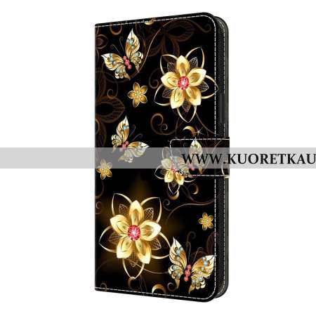 Kotelot Samsung Galaxy S26 Plus Puhelinkuoret Kultaisia Kukkia Ja Perhosia