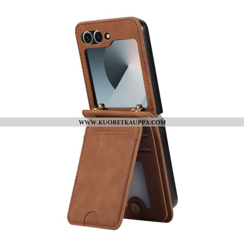 Kotelot Samsung Galaxy Z Flip 7 Nahkakuvioinen Korttikotelo Ja Olkahihna