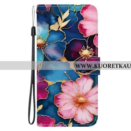 Kotelot Sony Xperia 10 Vii Sininen Ja Kultainen Kukkakuvio