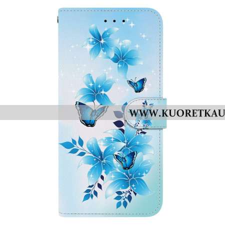 Kotelot Sony Xperia 10 Vii Sinisiä Perhosia Ja Kukkia