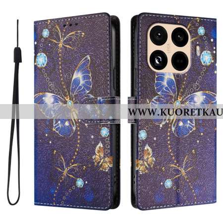 Kotelot Xiaomi 15t Pro Kultaisia Ja Sinisiä Perhosia