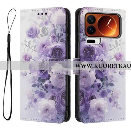 Kotelot Xiaomi 17 Pro Max Läppälompakko - Vaaleanpunainen Violetti Kuvio Rannehihnalla Suojakuori