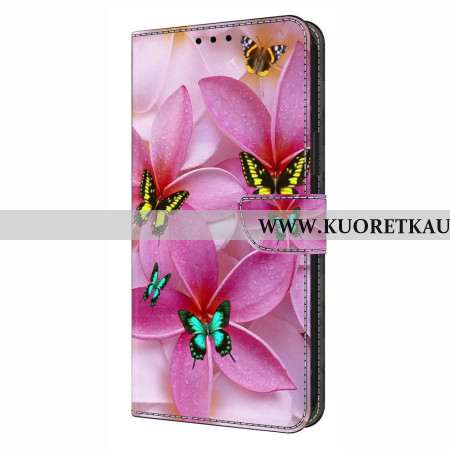 Kotelot Xiaomi Redmi Note 14 4g Vaaleanpunaisia Perhosia Ja Kukkia