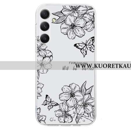 Kuori Samsung Galaxy A17 4g / 5g Perhosia Ja Valkoisia Kukkia Suojakuori