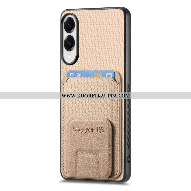 Kuori Samsung Galaxy S25 5g Edge Hiilikuitutekstuurilla Varustettu Korttikotelo Ja Integroitu Jalust