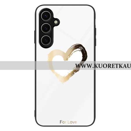 Kuori Samsung Galaxy S25 5g Kultainen Sydän Valkoisella Taustalla Karkaistu Lasi