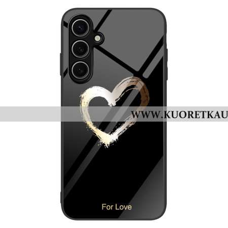 Kuori Samsung Galaxy S25 Plus 5g Karkaistua Lasia Kultainen Sydän Mustalla Pohjalla Tausta