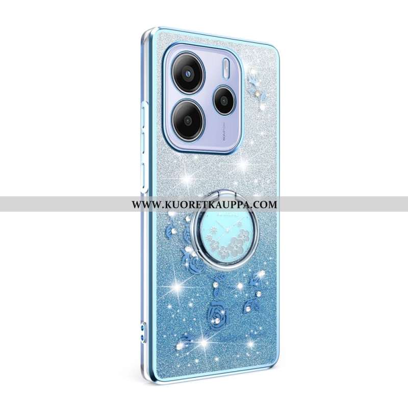 Kuori Xiaomi Redmi Note 14 4g Strassilla Ja Kukalla Koristeltu Sormusteline