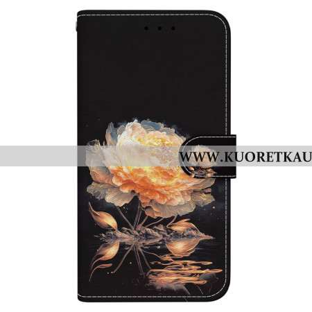 Nahkakotelo Oneplus Nord 4 Kultainen Pioni-avainnauha