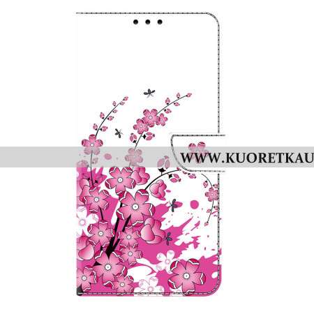 Nahkakotelo Samsung Galaxy S25 Plus 5g Vaaleanpunainen Kukkakuvio