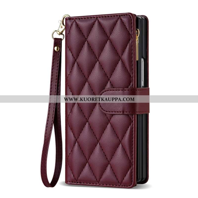 Nahkakotelo Samsung Galaxy Z Fold 7 Pehmustettu Olkahihnalla Ja Kaulanauhalla