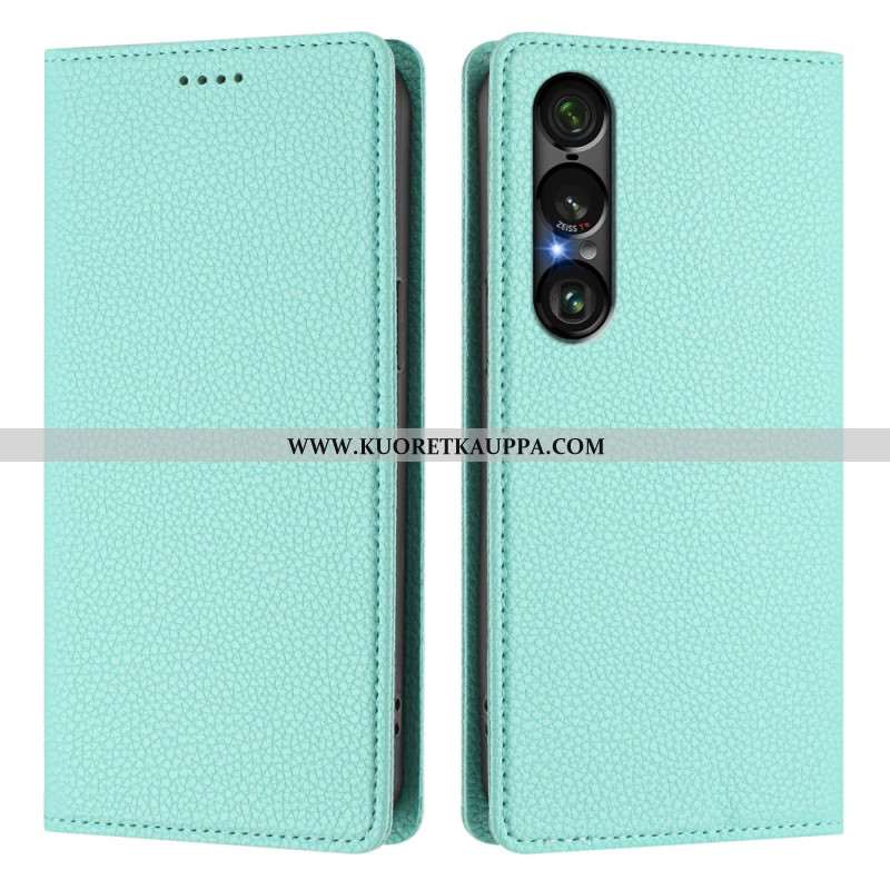 Nahkakotelo Sony Xperia 1 Vii Rfid-suojattu Litsikuvioinen Nahkakuvio Suojakuori