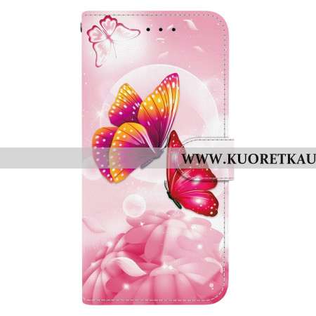 Nahkakotelo Xiaomi 15t Vaaleanpunaiset Perhoset