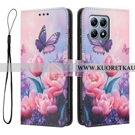 Nahkakotelo Xiaomi 15t Vaaleanpunaiset Tulppaanit