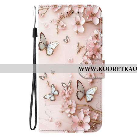 Nahkakotelo Xiaomi Redmi Note 15 5g Vaaleanpunaiset Perhoset