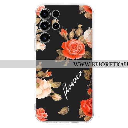 Puhelinkuoret Samsung Galaxy S25 Ultra 5g Kukkakuvio Mustalla Taustalla
