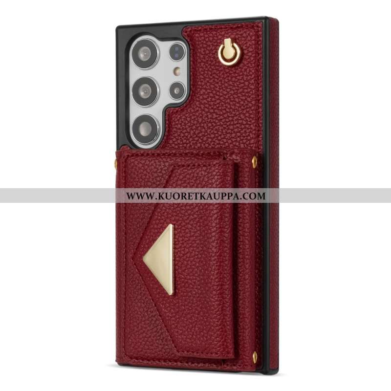 Puhelinkuoret Samsung Galaxy S25 Ultra 5g Nahkaefekti Korttikotelolla Ja Hihnalla