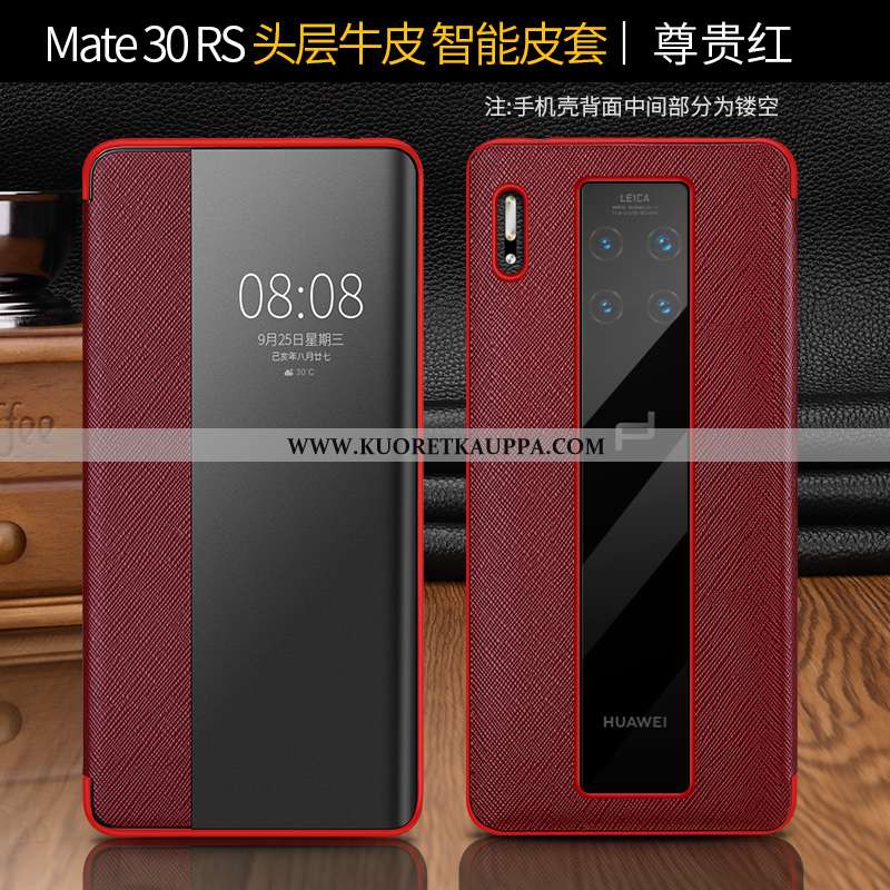 Kuori Huawei Mate 30 Rs, Kuoret Huawei Mate 30 Rs, Kotelo Huawei Mate 30 Rs Suojaus Nahkakuori Punai