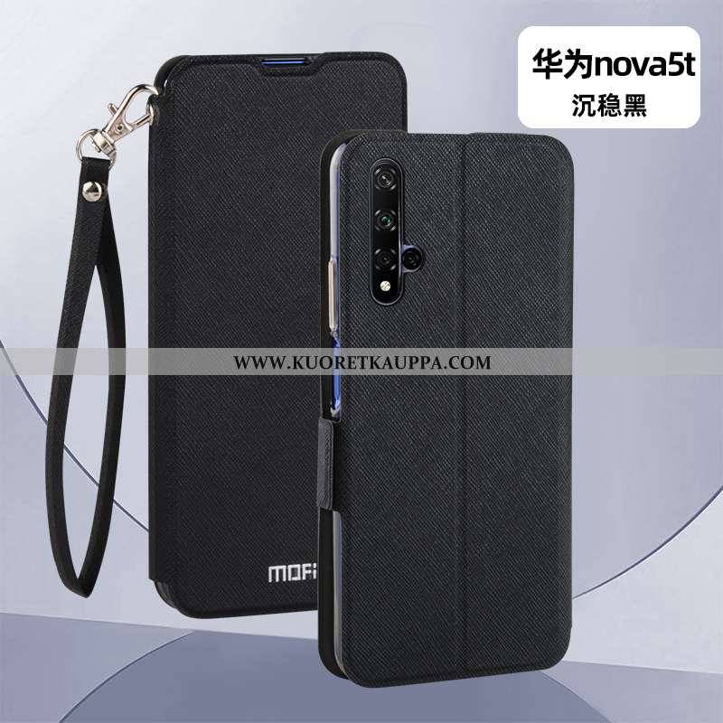 Kuori Huawei Nova 5t, Kuoret Huawei Nova 5t, Kotelo Huawei Nova 5t Nahkakuori Pehmeä Neste Musta Suo