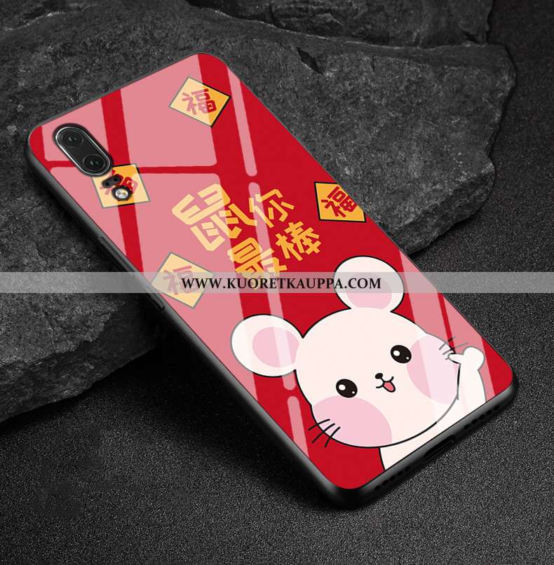 Kuori Huawei P20, Kuoret Huawei P20, Kotelo Huawei P20 Lasi Aito Nahka Puhelimen Punainen Rakastunut