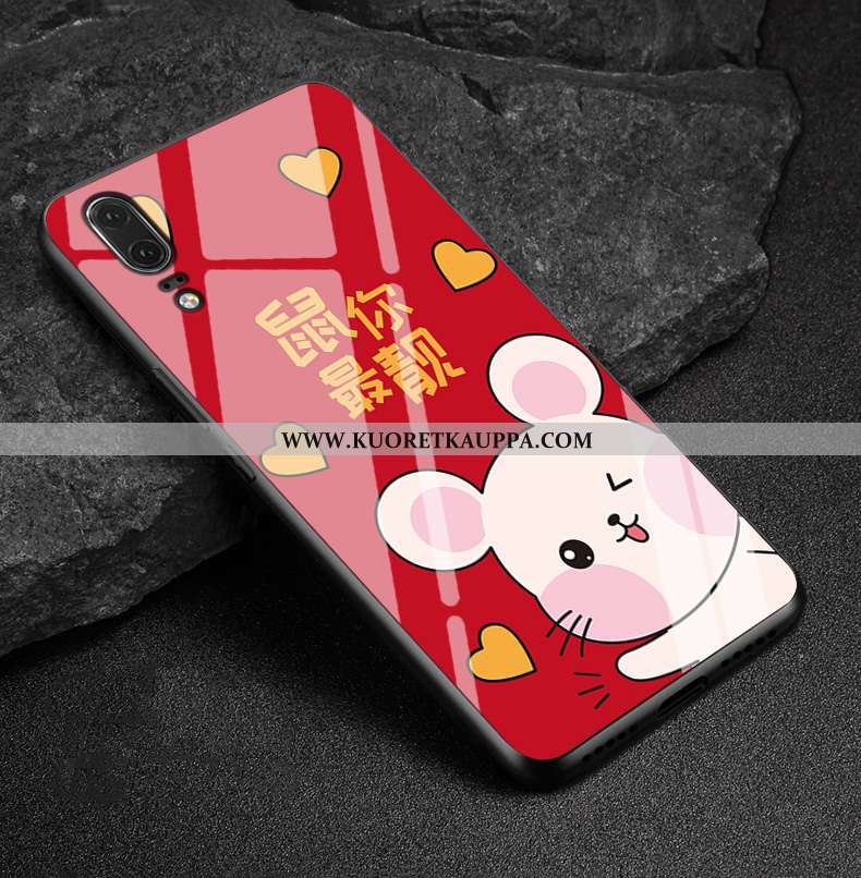 Kuori Huawei P20, Kuoret Huawei P20, Kotelo Huawei P20 Lasi Aito Nahka Puhelimen Punainen Rakastunut
