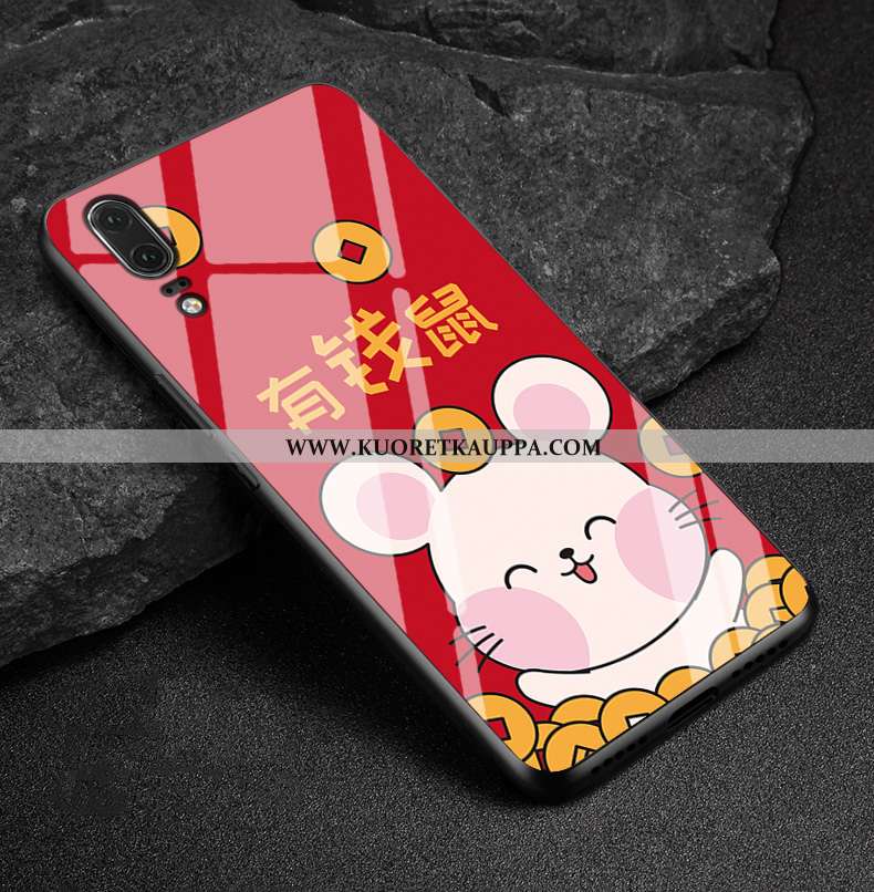 Kuori Huawei P20, Kuoret Huawei P20, Kotelo Huawei P20 Lasi Aito Nahka Puhelimen Punainen Rakastunut