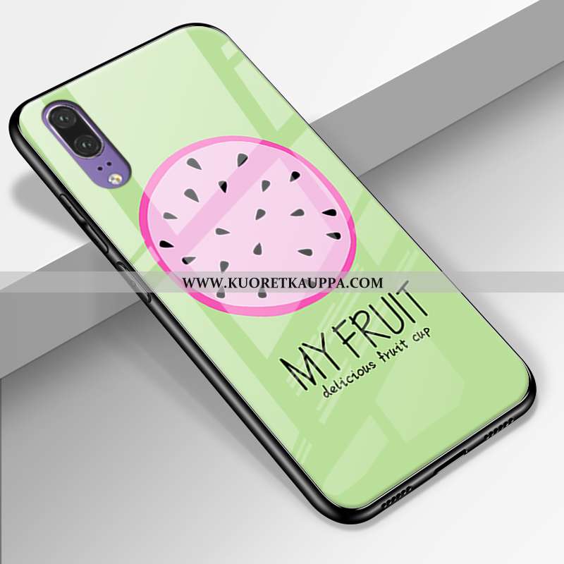 Kuori Huawei P20, Kuoret Huawei P20, Kotelo Huawei P20 Lasi Ihana Aito Nahka All Inclusive Vihreä