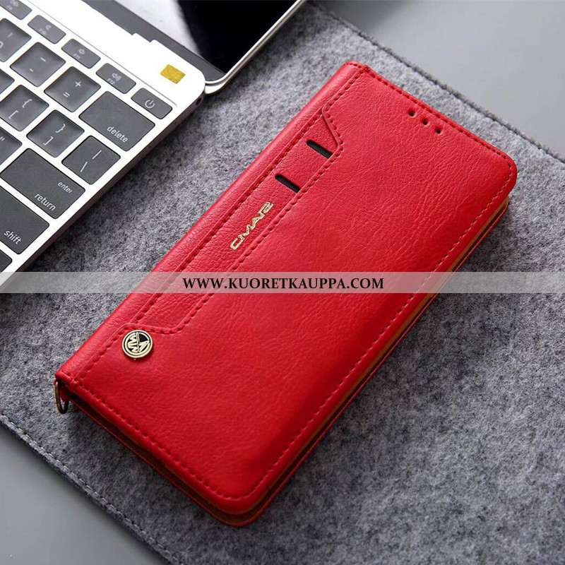 Kuori Huawei P20, Kuoret Huawei P20, Kotelo Huawei P20 Nahkakuori Suojaus Murtumaton Punainen Kortti