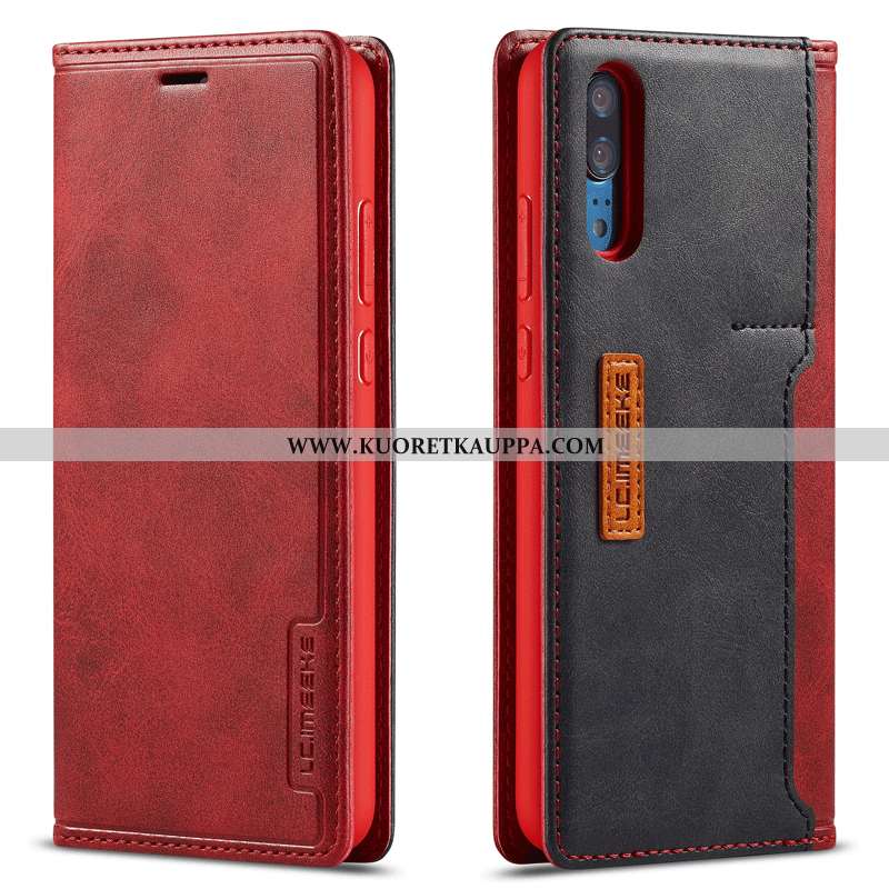 Kuori Huawei P20, Kuoret Huawei P20, Kotelo Huawei P20 Nahkakuori Tila Kaksipuolinen Viininpunainen