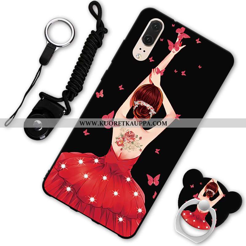 Kuori Huawei P20, Kuoret Huawei P20, Kotelo Huawei P20 Persoonallisuus Suuntaus Musta Suojaus Pehmeä