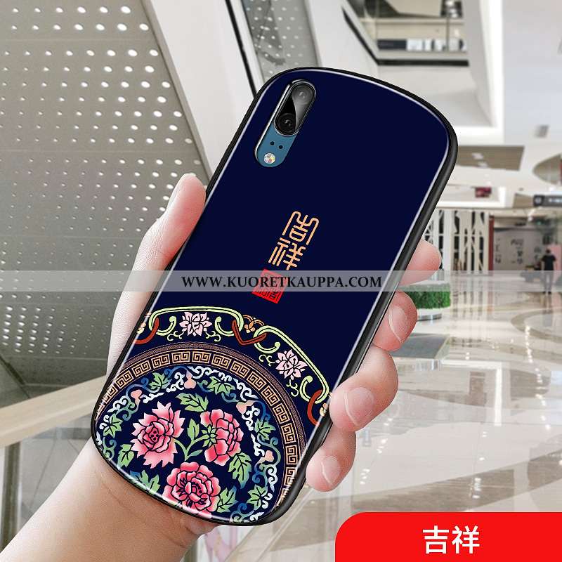 Kuori Huawei P20, Kuoret Huawei P20, Kotelo Huawei P20 Suuntaus Suojaus Lasi Puhelimen Tummansiniset