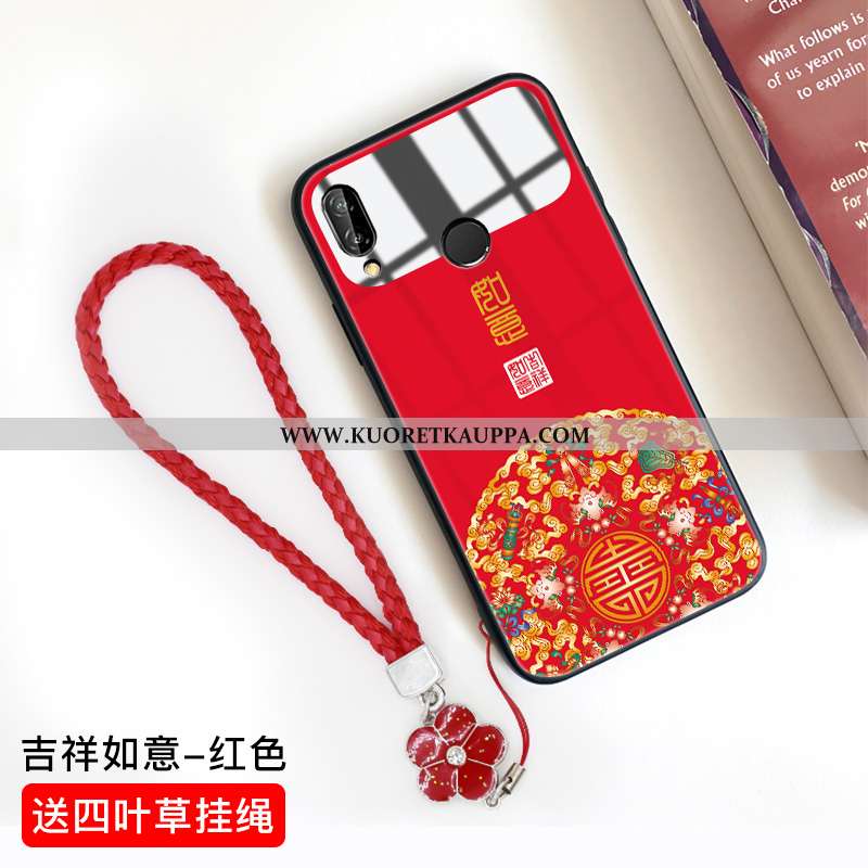 Kuori Huawei P20 Lite, Kuoret Huawei P20 Lite, Kotelo Huawei P20 Lite Suojaus Lasi Sarjakuva Punaine