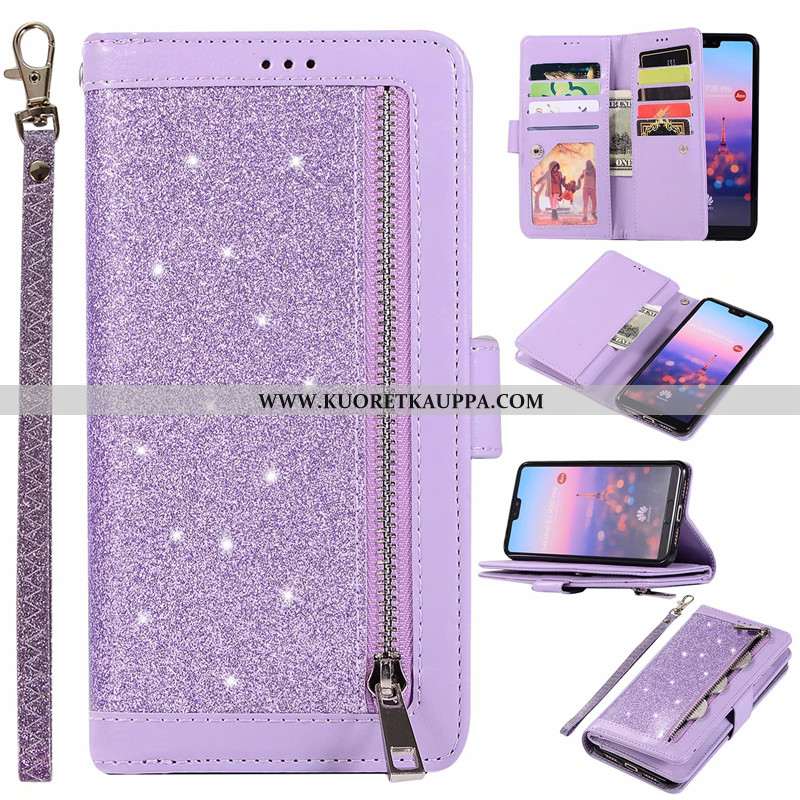 Kuori Huawei P20 Lite, Kuoret Huawei P20 Lite, Kotelo Huawei P20 Lite Vetoketju Nahkakuori Violetti 