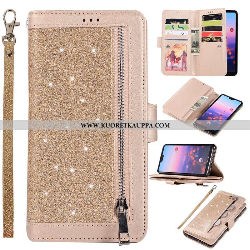 Kuori Huawei P20 Lite, Kuoret Huawei P20 Lite, Kotelo Huawei P20 Lite Vetoketju Nahkakuori Violetti 