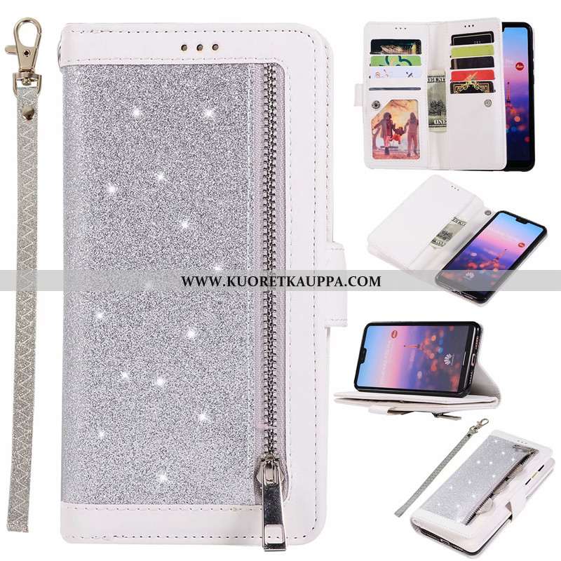 Kuori Huawei P20 Lite, Kuoret Huawei P20 Lite, Kotelo Huawei P20 Lite Vetoketju Nahkakuori Violetti 