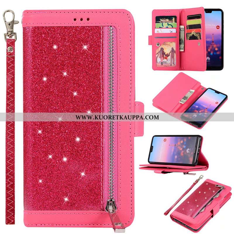 Kuori Huawei P20 Lite, Kuoret Huawei P20 Lite, Kotelo Huawei P20 Lite Vetoketju Nahkakuori Violetti 