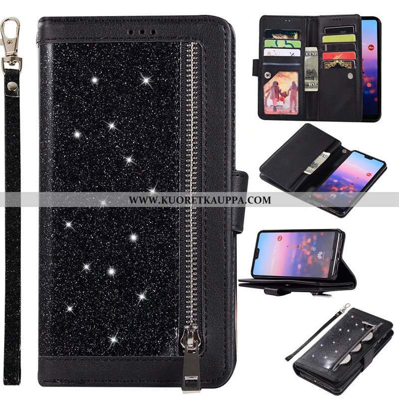 Kuori Huawei P20 Lite, Kuoret Huawei P20 Lite, Kotelo Huawei P20 Lite Vetoketju Nahkakuori Violetti 