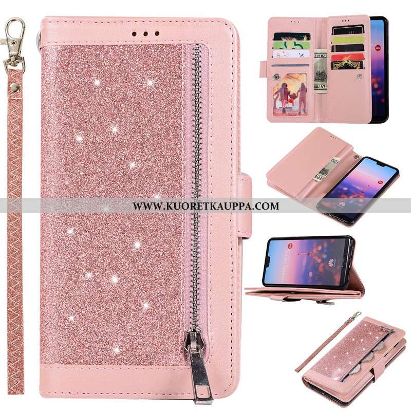 Kuori Huawei P20 Lite, Kuoret Huawei P20 Lite, Kotelo Huawei P20 Lite Vetoketju Nahkakuori Violetti 