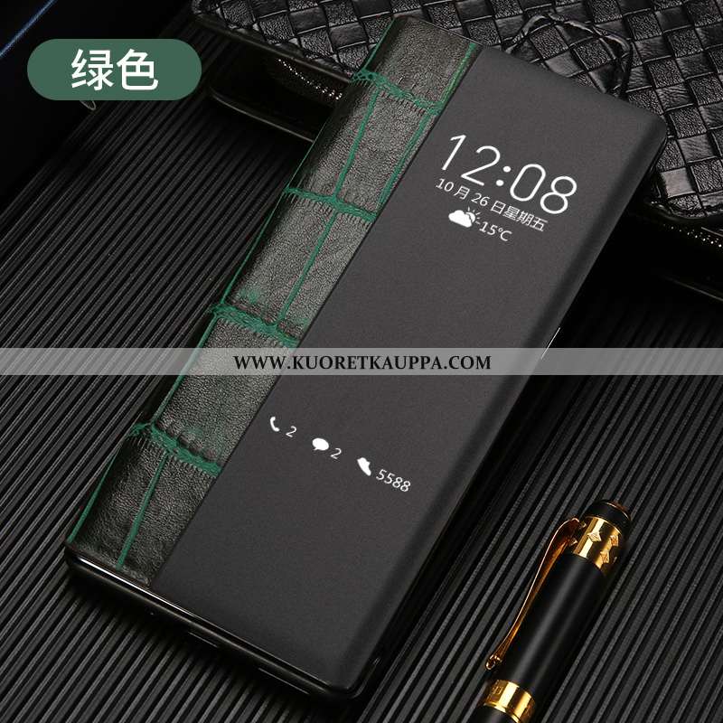 Kuori Huawei P30, Kuoret Huawei P30, Kotelo Huawei P30 Kukkakuvio Nahkakuori Windows Mustat