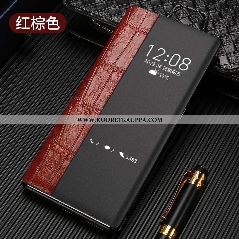 Kuori Huawei P30, Kuoret Huawei P30, Kotelo Huawei P30 Kukkakuvio Nahkakuori Windows Mustat