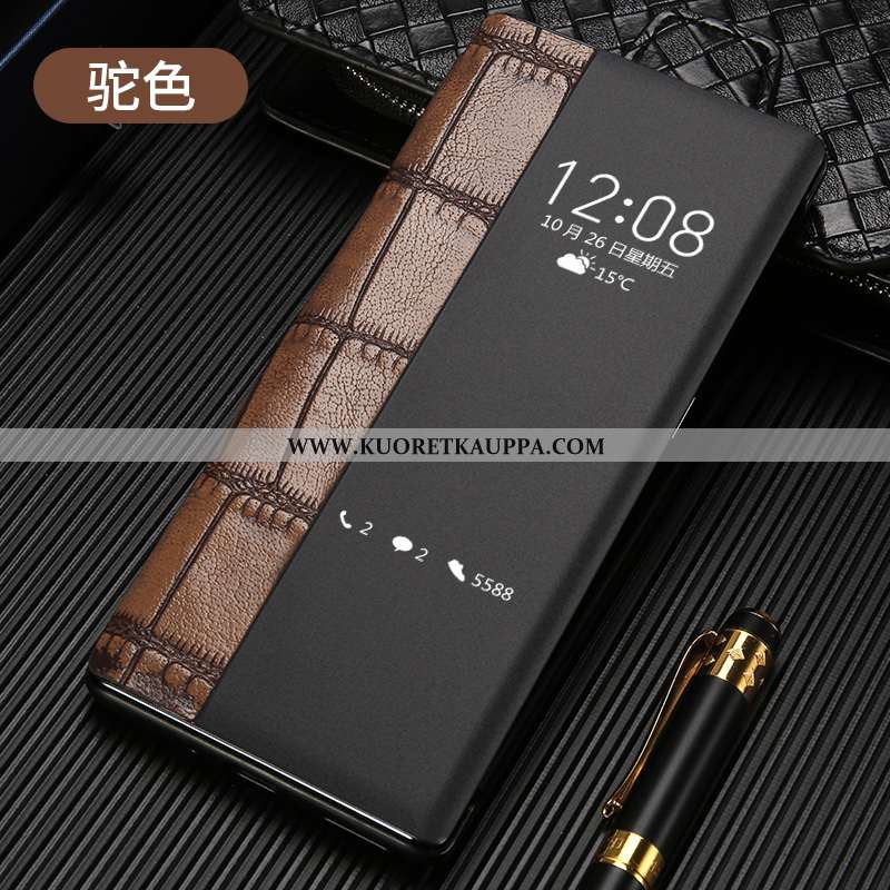 Kuori Huawei P30, Kuoret Huawei P30, Kotelo Huawei P30 Kukkakuvio Nahkakuori Windows Mustat