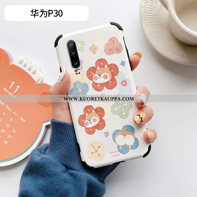 Kuori Huawei P30, Kuoret Huawei P30, Kotelo Huawei P30 Silikoni Suojaus Kukkakuvio Ihana Beige