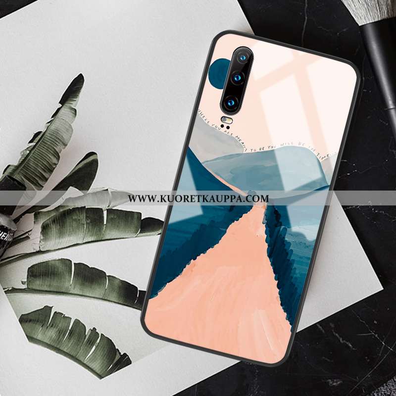 Kuori Huawei P30, Kuoret Huawei P30, Kotelo Huawei P30 Silikoni Suojaus Lasi Murtumaton Net Red Pink