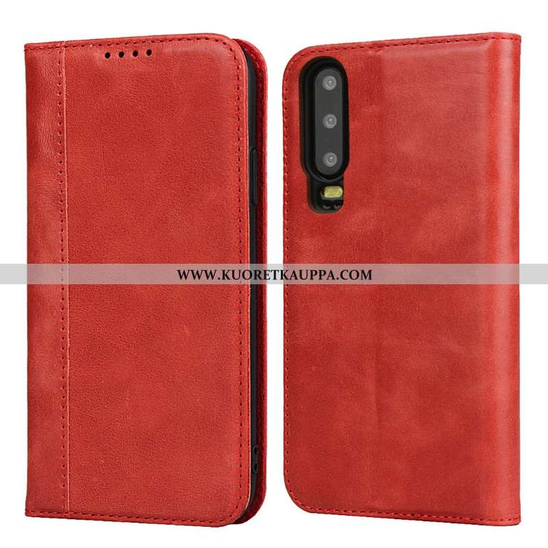 Kuori Huawei P30, Kuoret Huawei P30, Kotelo Huawei P30 Suojaus Aito Nahka Kortti Ylellisyys Punainen