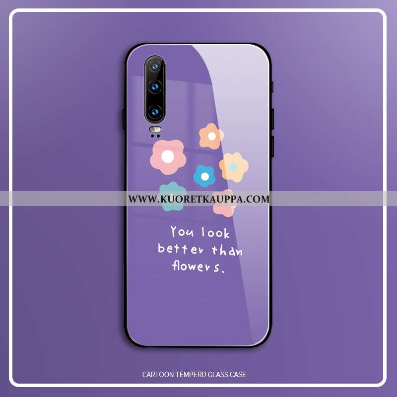 Kuori Huawei P30, Kuoret Huawei P30, Kotelo Huawei P30 Suojaus Lasi Net Red Kukka Violetti